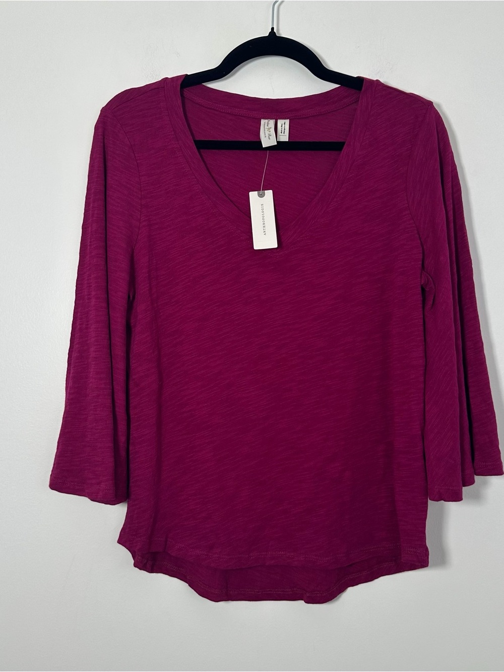 Anthropologie Raspberry Pink V-Neck Bell Sleeve Top Size Small NWT